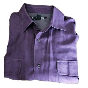 Nat Nast Luxury Originals Shirt Men Silk Cashmere Long Sleeve Button Down Large